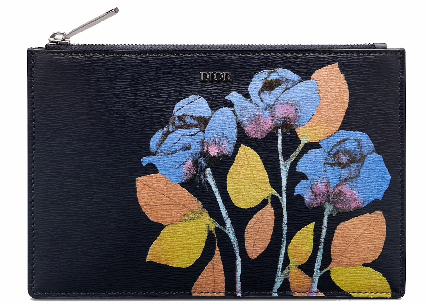 Dior Pouch Textured Calfskin Alex Foxton Print Navy Blue