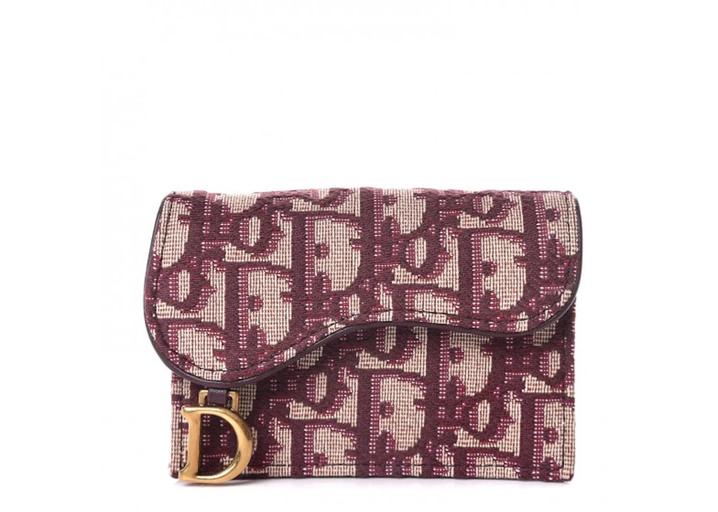 Dior Saddle Card Holder Oblique Burgundy