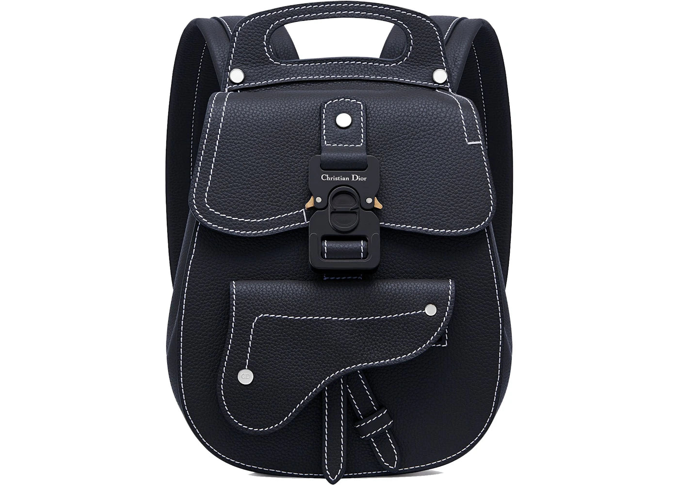 Dior Saddle Detail Backpack Grained Calfskin Small Navy Blue