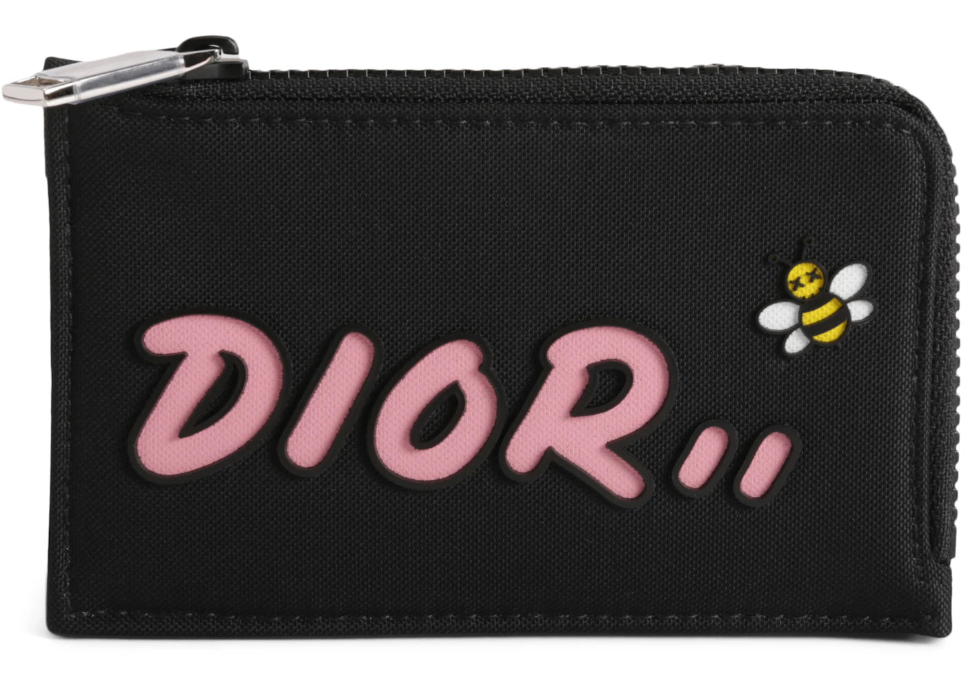 Dior x Kaws Zipped Card and Coin Holder Pink Logo Nylon Black