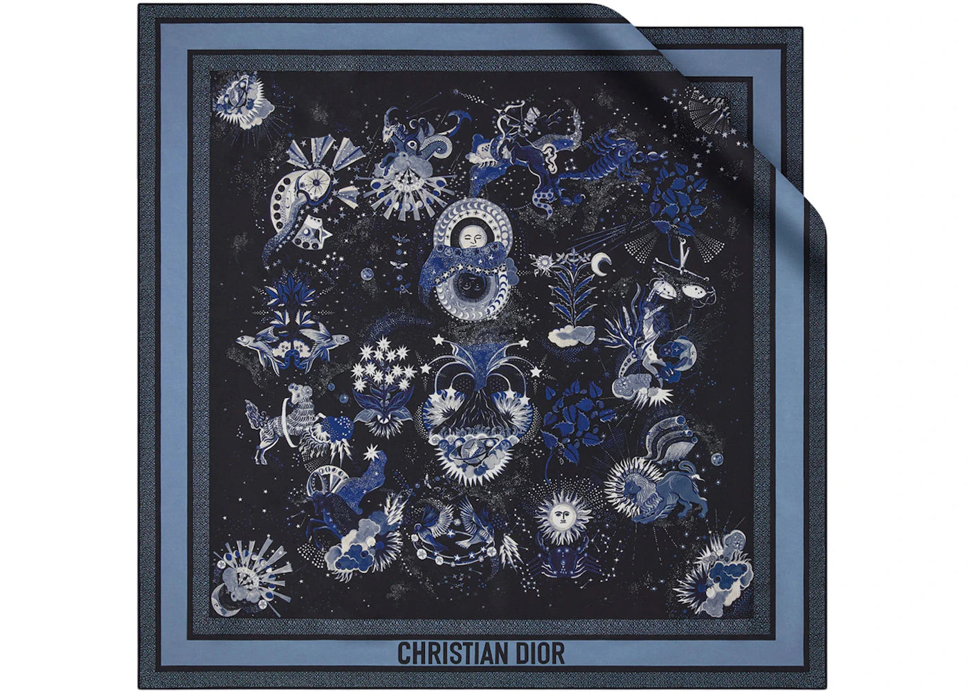 Dior Zodiac Fantastico 90 Square Silk Twill Scarf Navy Blue/Black