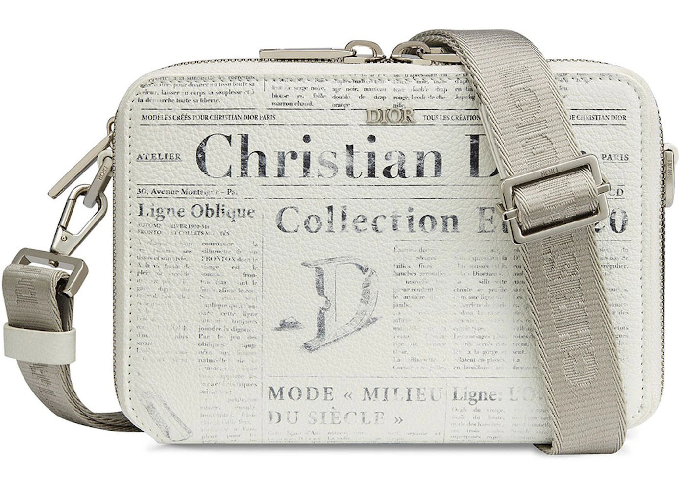 Dior x Daniel Arsham Wallet on Strap Newspaper Print White