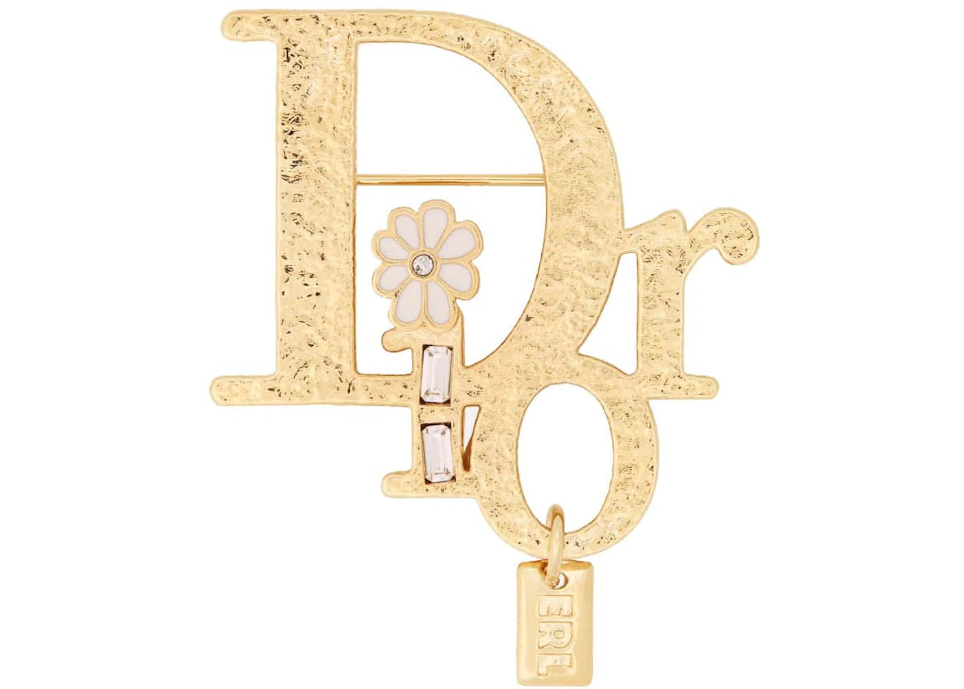 Dior x ERL Brooch Gold-Finish Brass with White Enamel and White Crystals