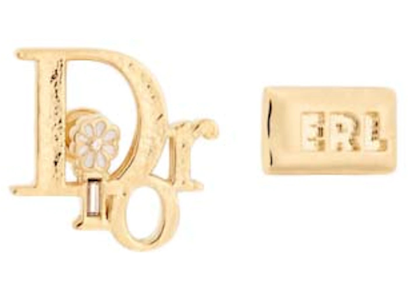 Dior x ERL Earrings Gold-Finish Brass with White Enamel and White Crystals