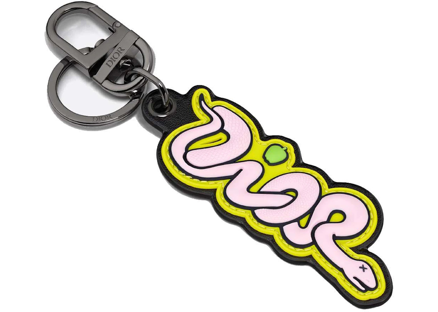 Dior x KAWS Key Ring Yellow Grained Calfskin and Pink and Yellow Rubber