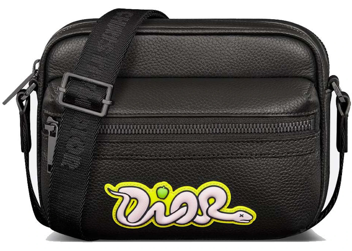Dior x KAWS Mini Rider 2.0 Zipped Messenger Bag Black Grained Calfskin