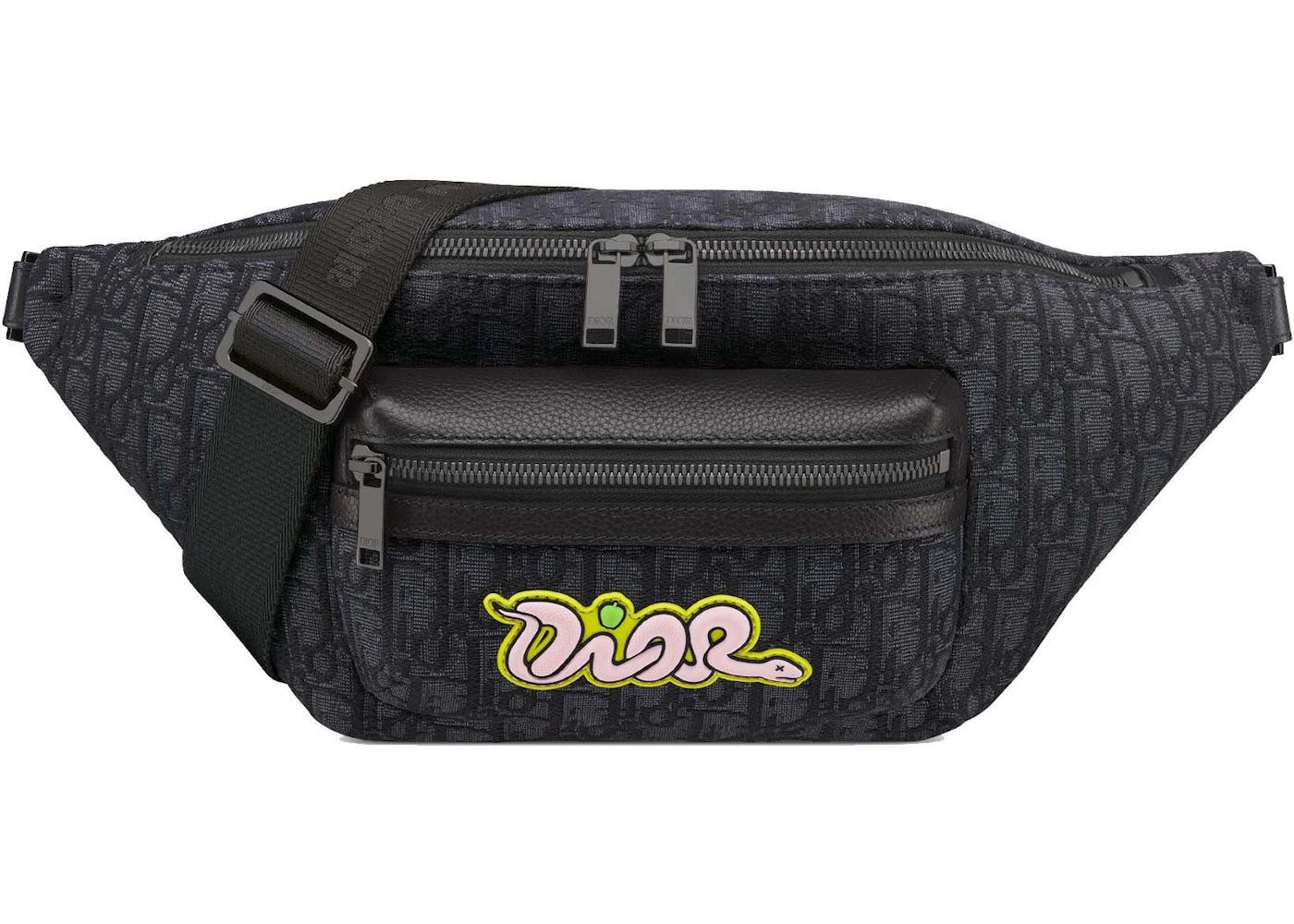 Dior x KAWS Rider 2.0 Belt Bag Black Dior Oblique Jacquard and Black Grained Calfskin