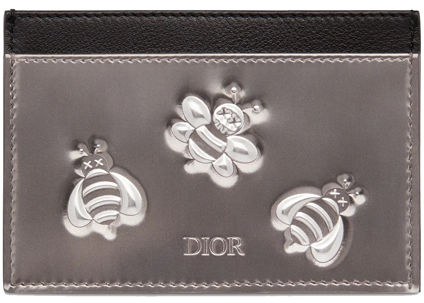 Dior x Kaws Card Holder Calfskin Bee Print Silver Black