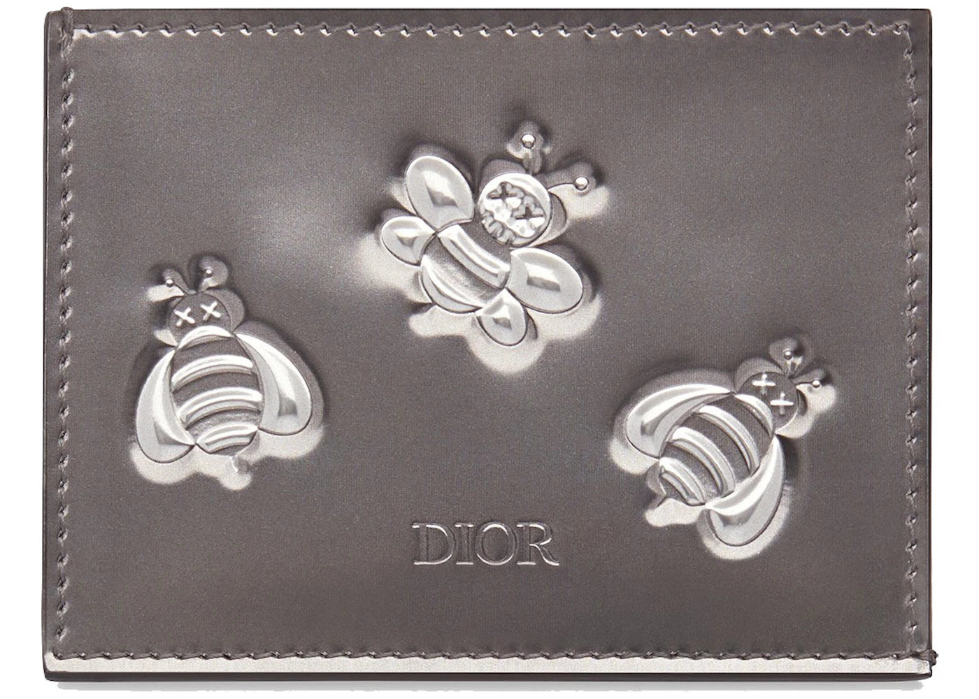 Dior x Kaws Card Holder Calfskin Bee Print Silver