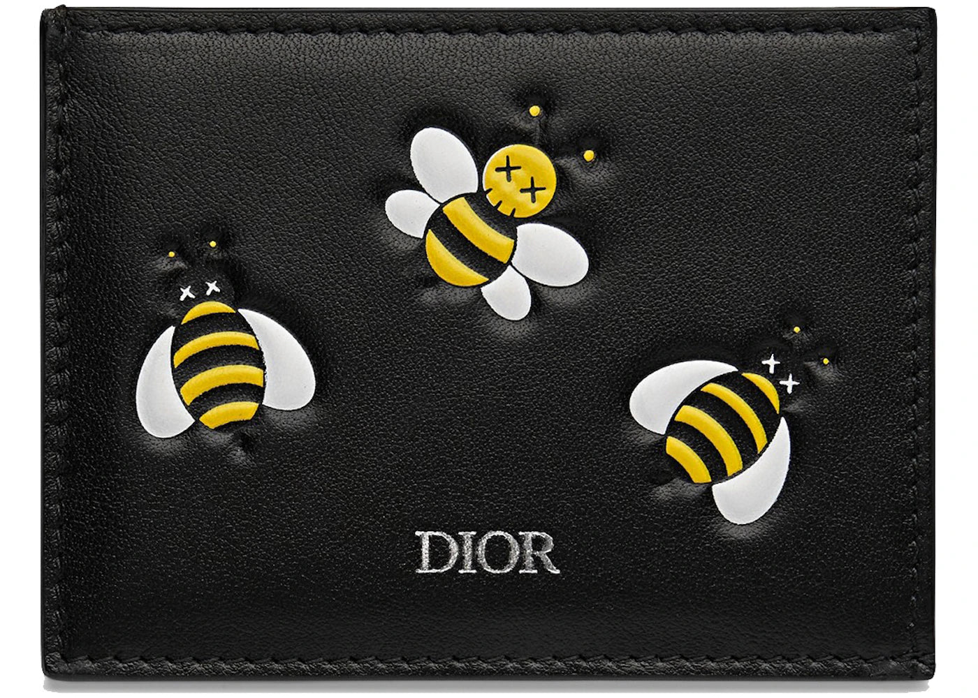 Dior x Kaws Card Holder with Pocket Yellow Bees Black