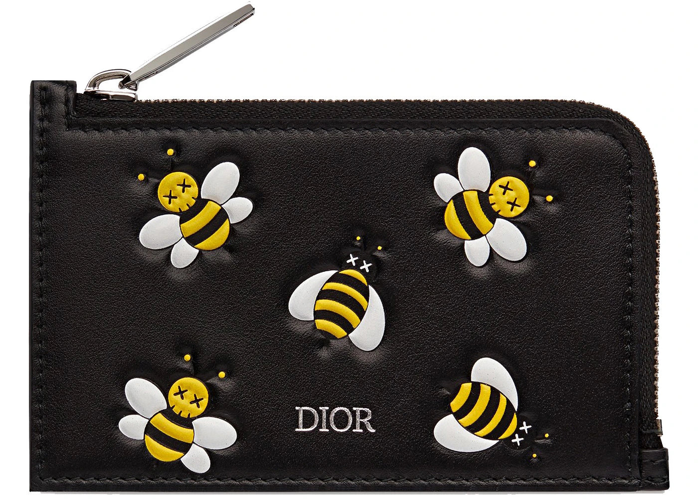 Dior x Kaws Zipped Card and Coin Holder Yellow Bees Black