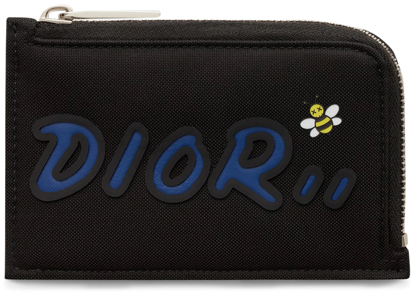 Dior x Kaws Zippered Card and Coin Holder Blue Logo Nylon Black