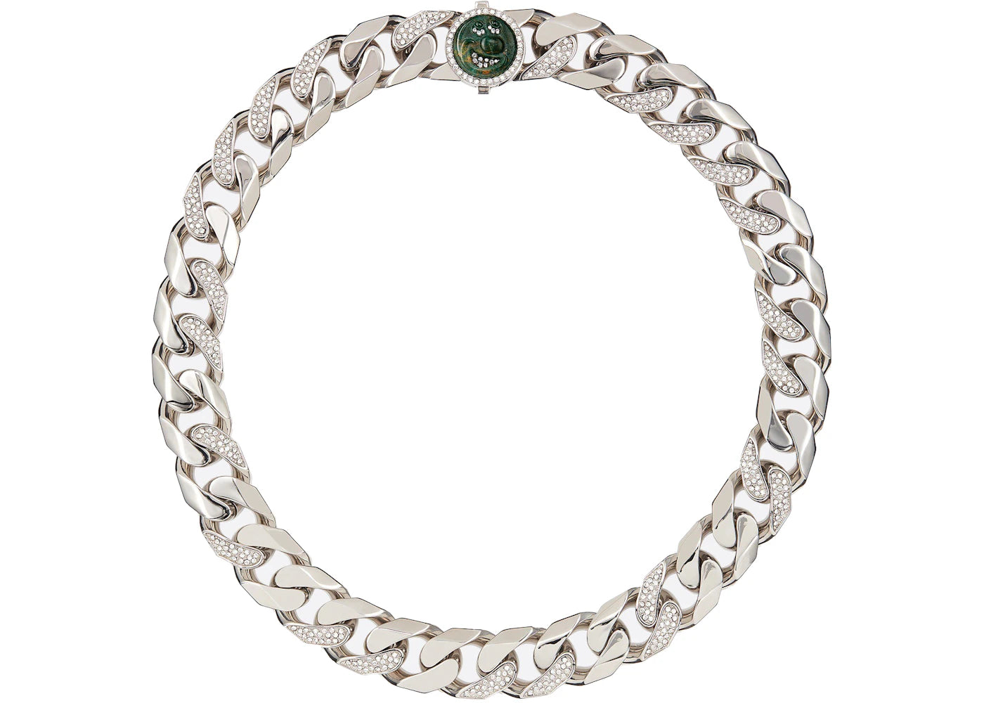 Dior x Kenny Scharf Jade Stone and White Crystal Necklace Silver