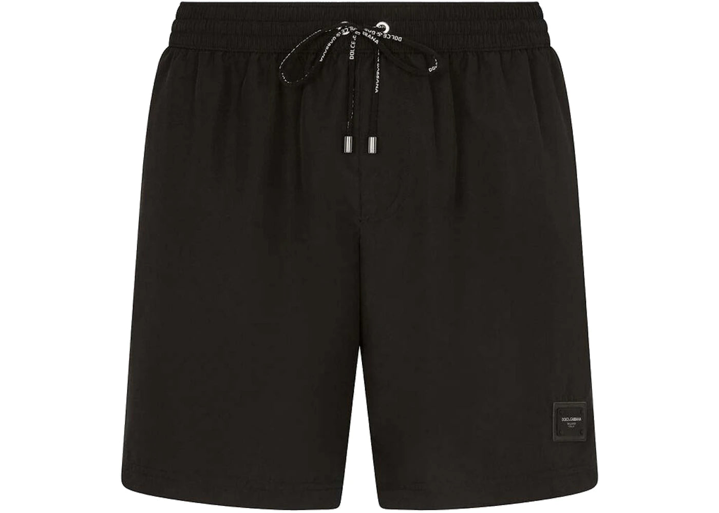 Dolce & Gabbana Mid Length Branded Plate Swim Trunks Black
