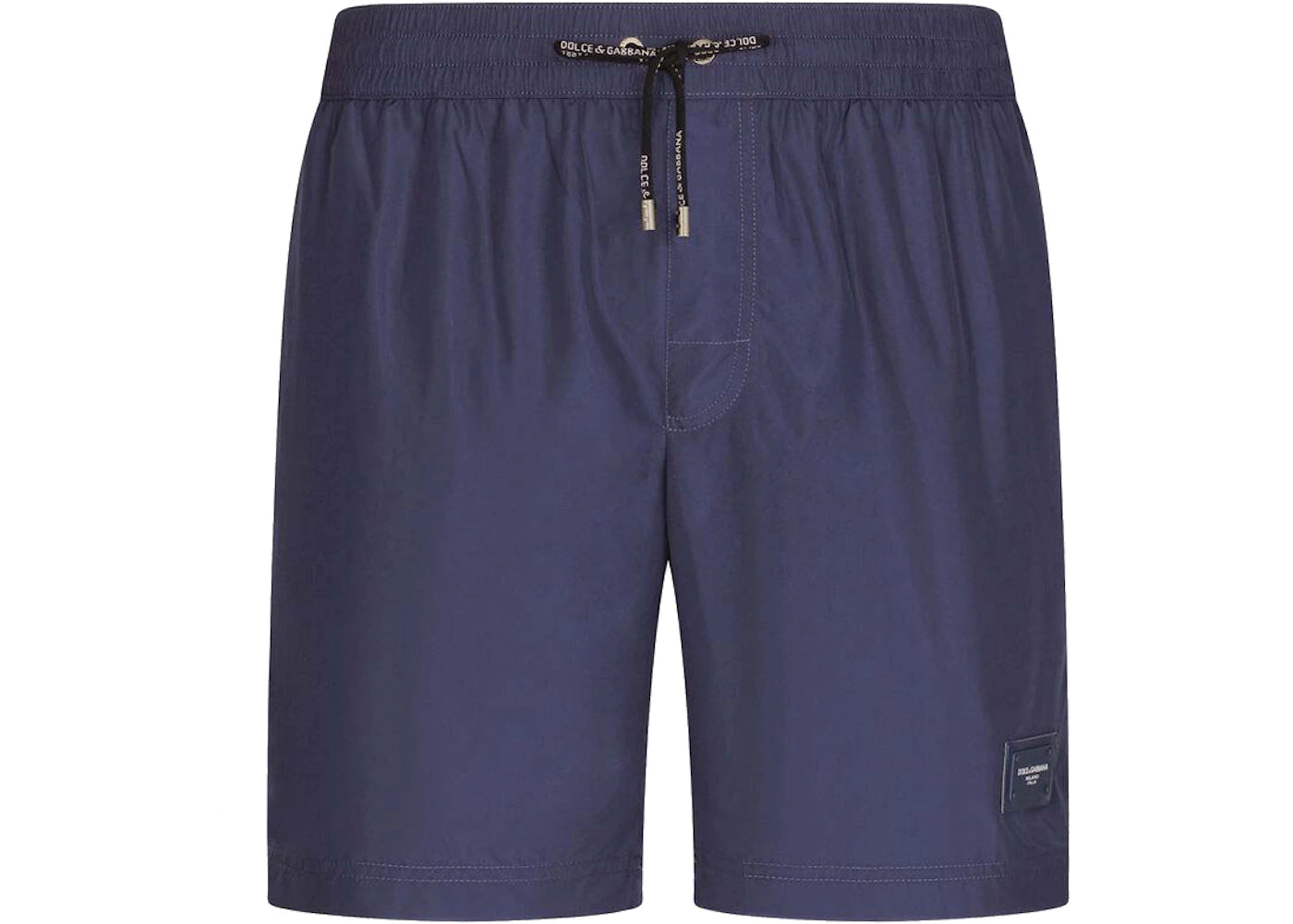 Dolce & Gabbana Mid Length Branded Plate Swim Trunks Blue