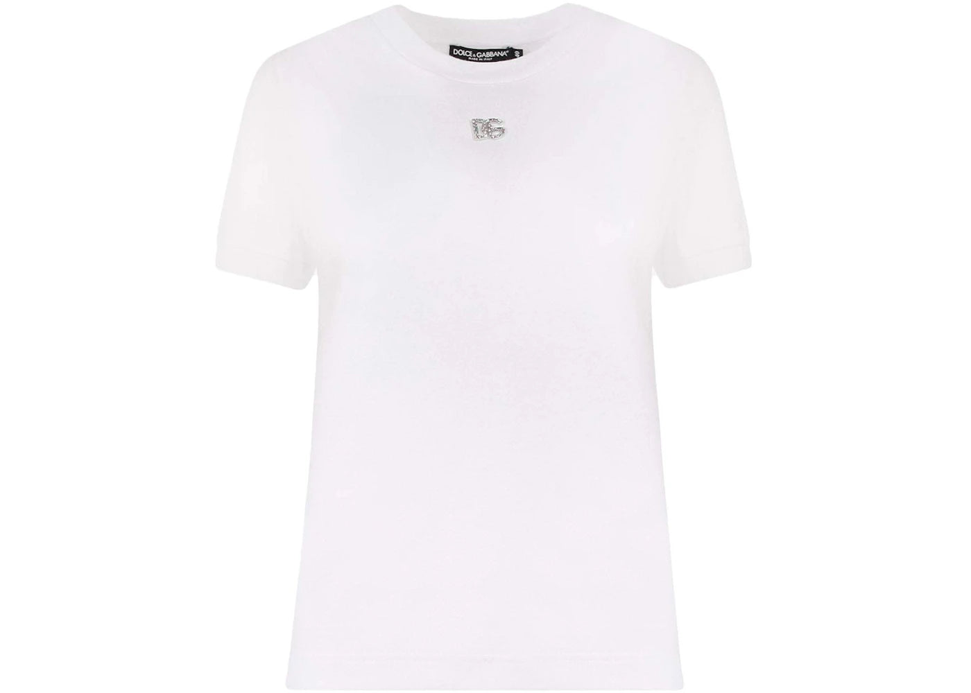 Dolce & Gabbana Woman Cotton Rhinestones Logo Detail T-Shirt White