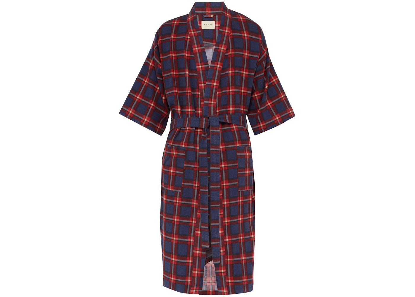 Fear of God Plaid Flannel Wrap Coat Red/Navy/Multicolor