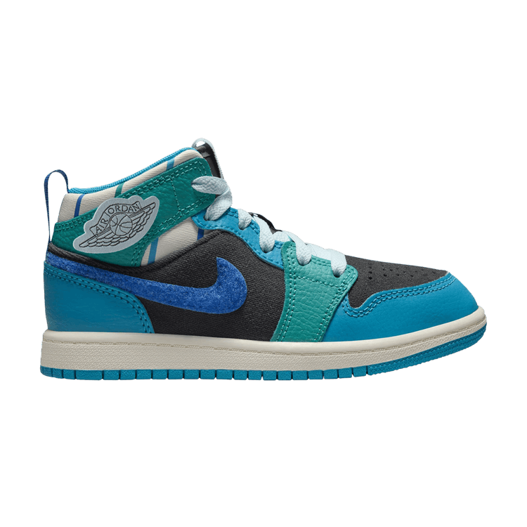 Jordan 1 Mid Sneaker School Anthracite Aquatone New Emerald Glacier Blue (PS)