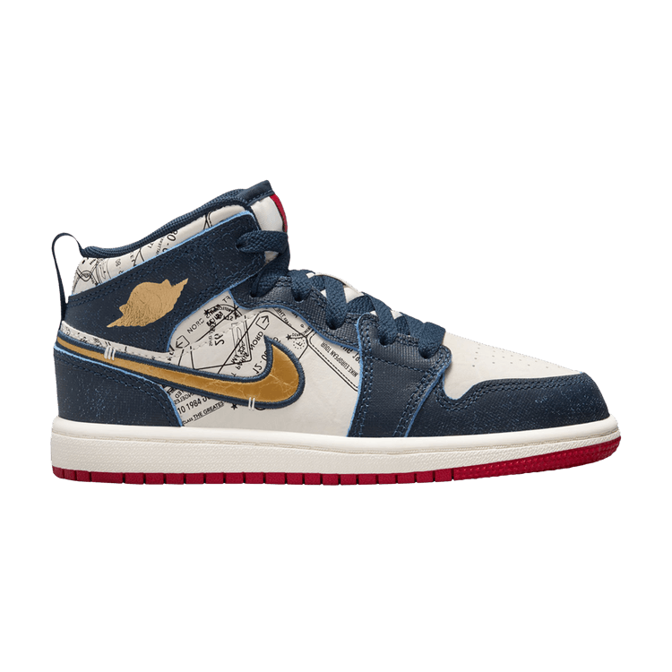 Jordan 1 Mid SE Armory Navy Pale Ivory Sport Red Metallic Gold (PS)