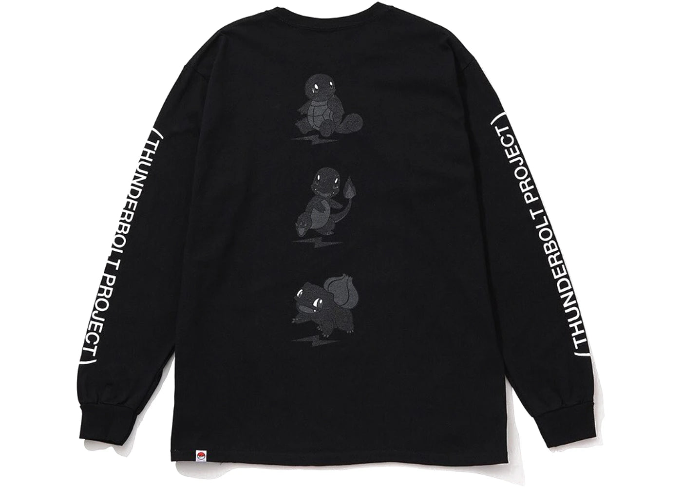 Fragment x Pokemon Thunderbolt Project Squirtle Charmander Bulbasaur L/S Tee Black