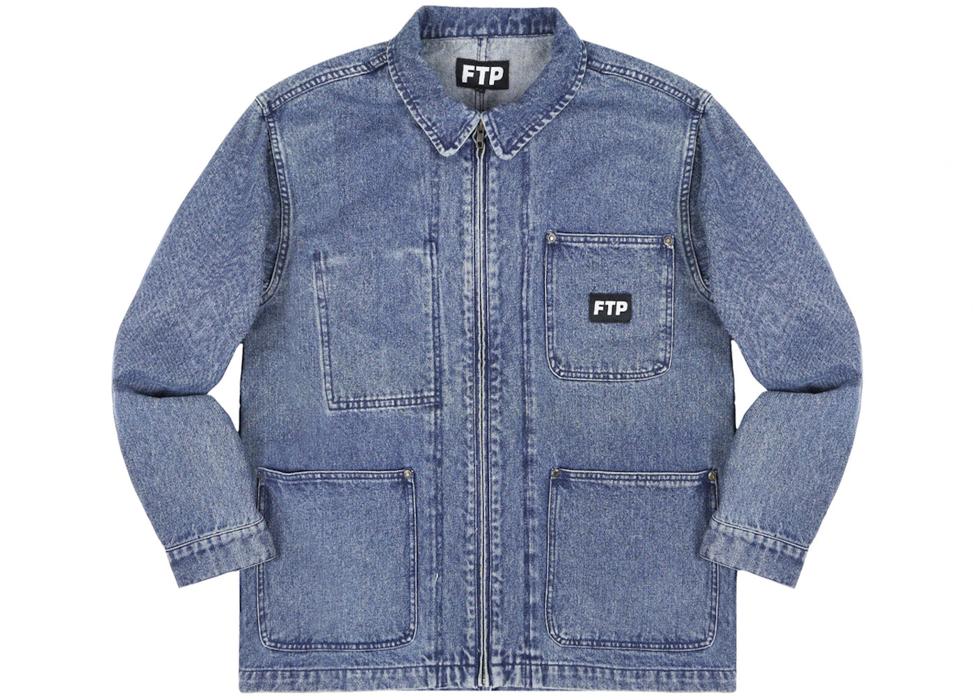 FTP Frayed Denim Logo Chore Jacket Washed Indigo