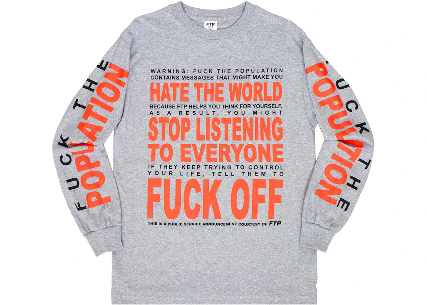 FTP Hate The World L/S Tee Heather Grey