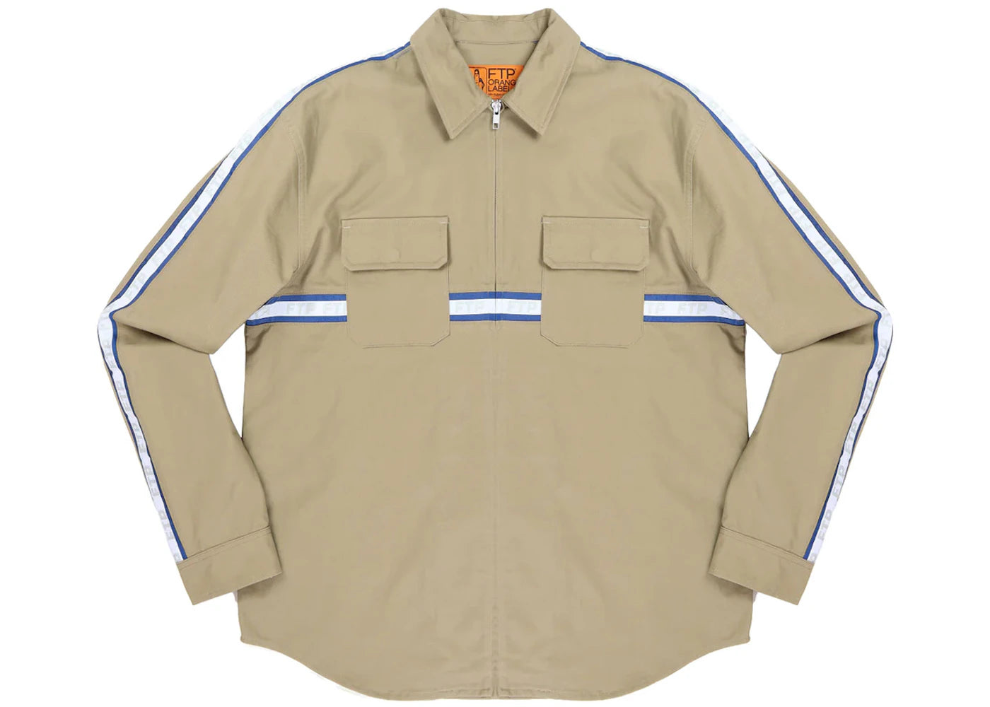 FTP Logo Tape Zip Up Work Shirt Khaki