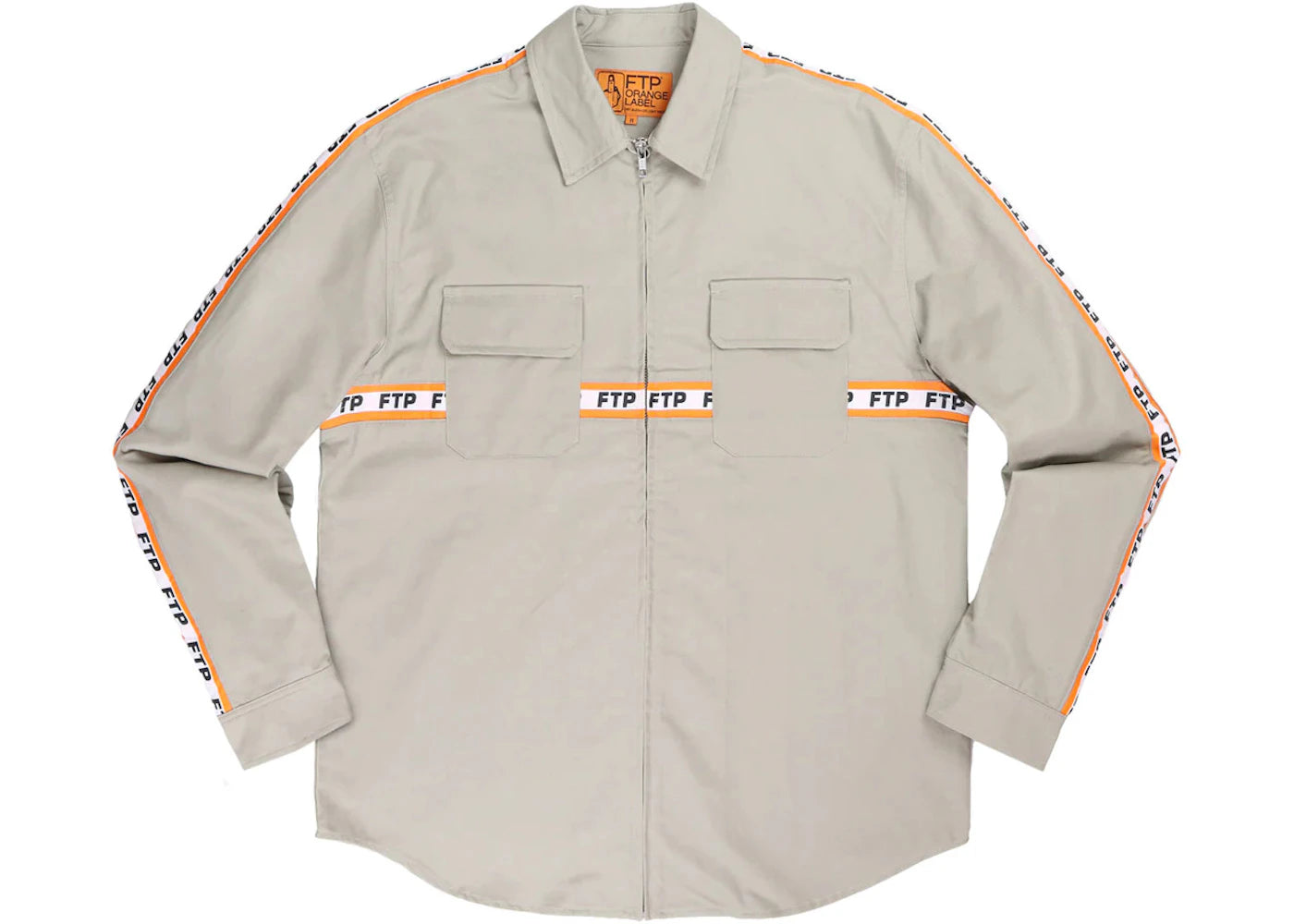 FTP Logo Tape Zip Up Work Shirt Stone