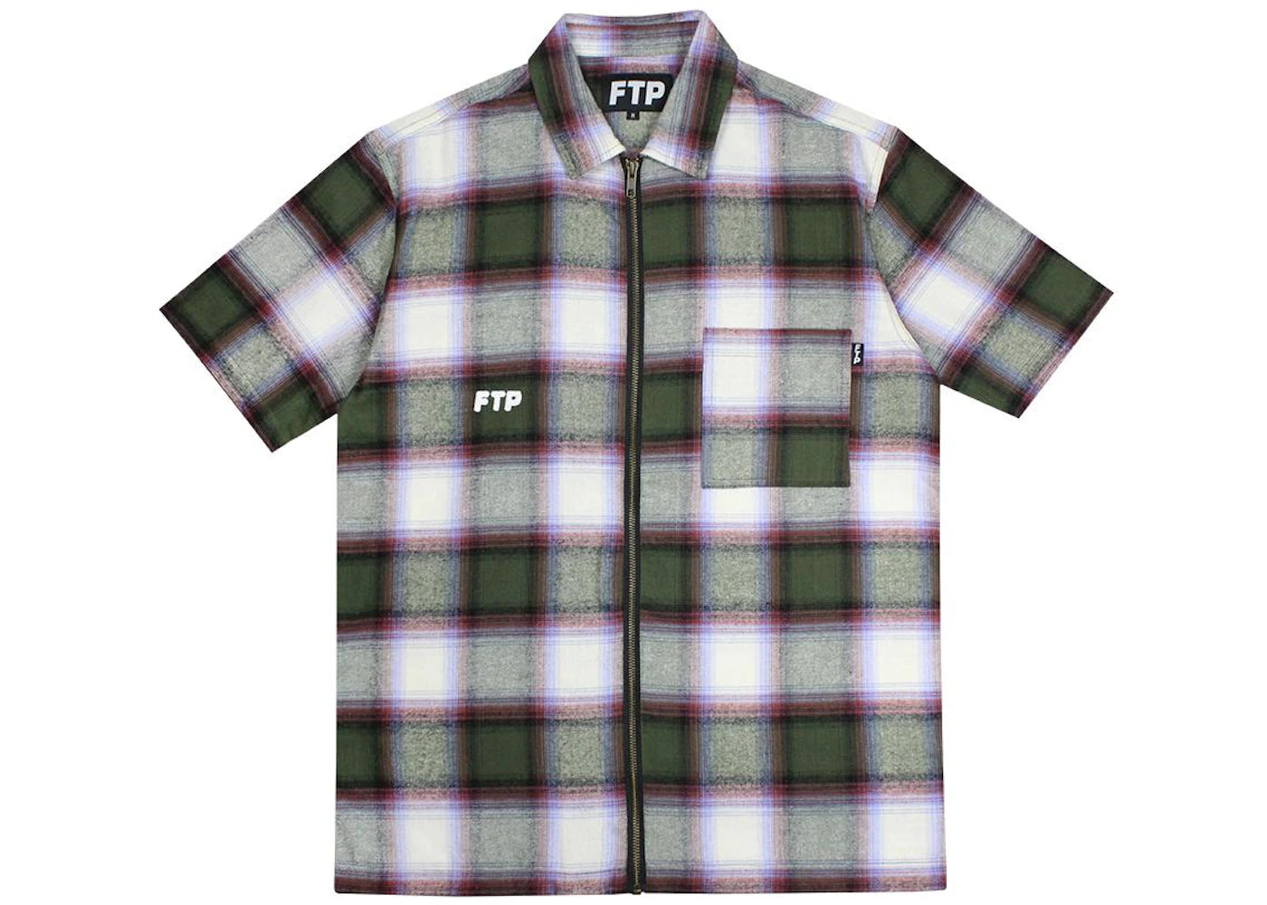FTP Shadow Plaid Zip Up Shirt Olive
