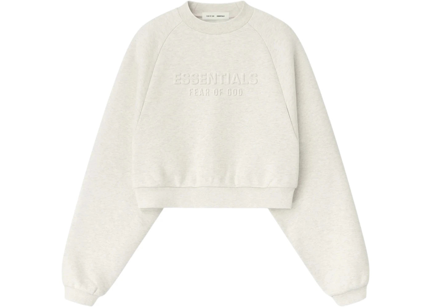 Fear of God Essentials Womens Embossed 90's Raglan Crewneck Sweatshirt Oatmeal Heather