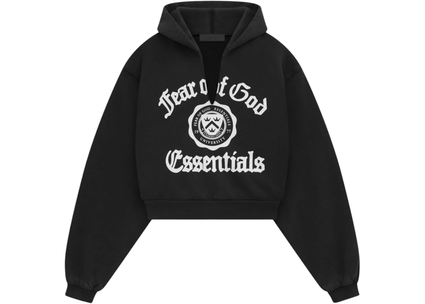 Fear of God Essentials Women's Heavy Fleece Cropped V-Neck Hoodie Black