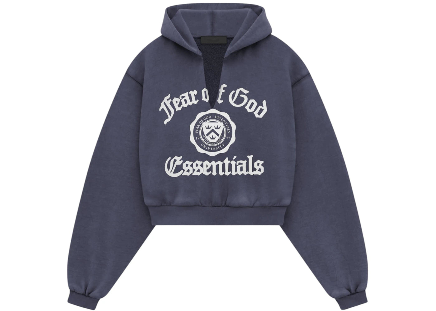 Fear of God Essentials Women's Heavy Fleece Cropped V-Neck Hoodie Marine