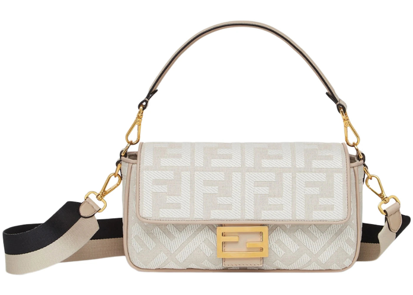 Fendi Baguette Midi Embroidered FF Motif White/Gray