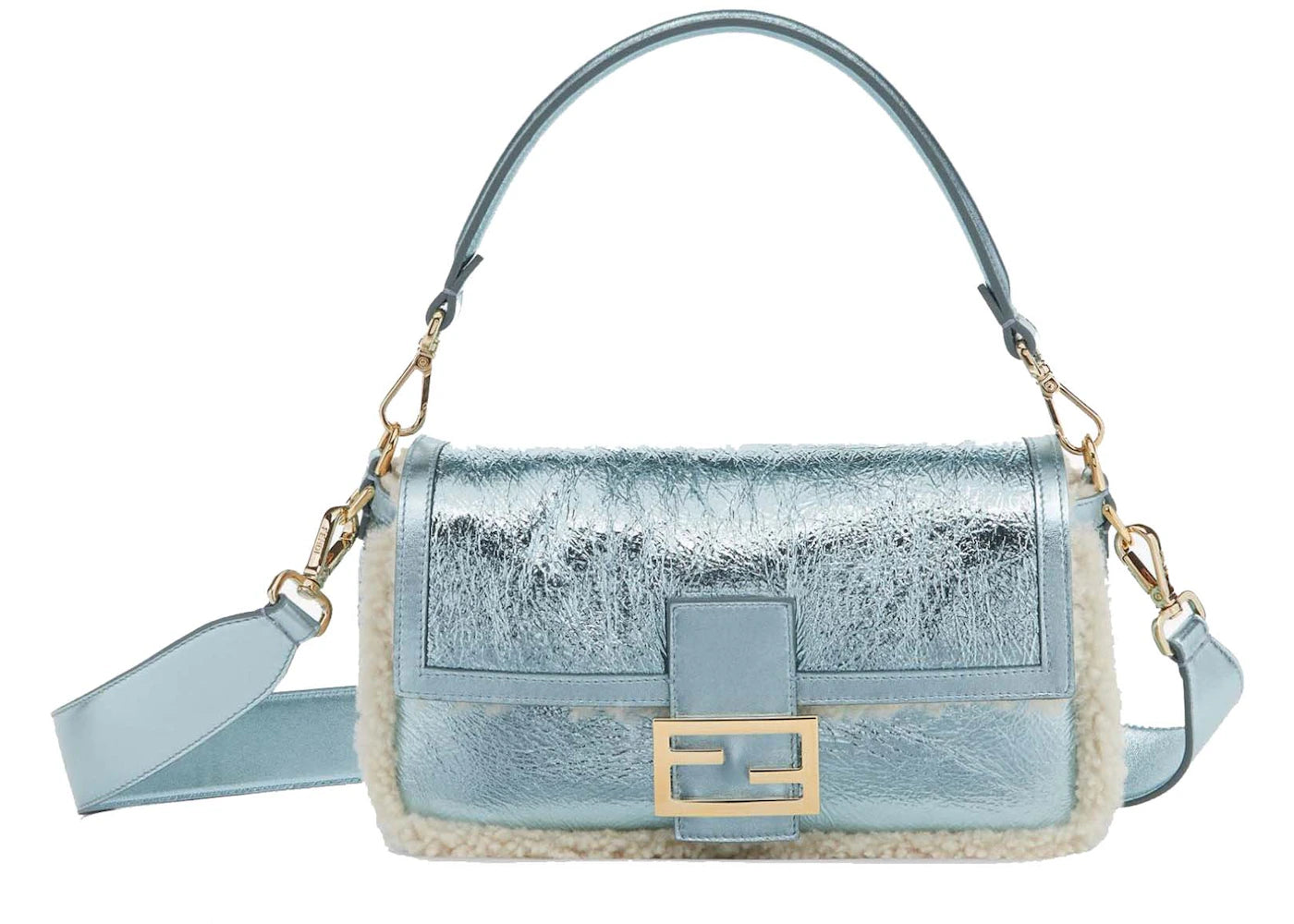 Fendi Baguette Re-Edition in Lame Sheepskin Light Blue