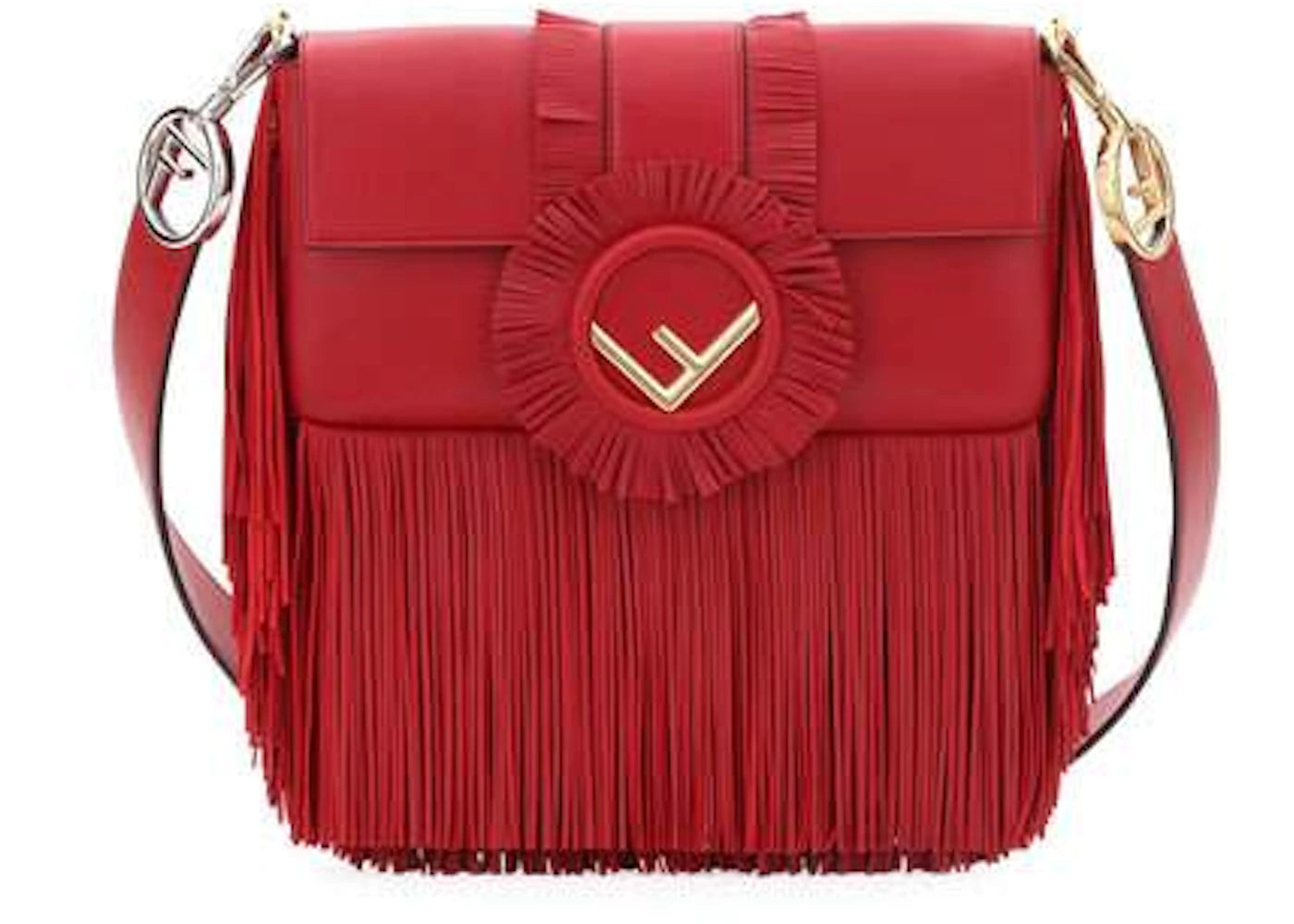 Fendi Baguette Shoulder Seal Nappa Fringe Red