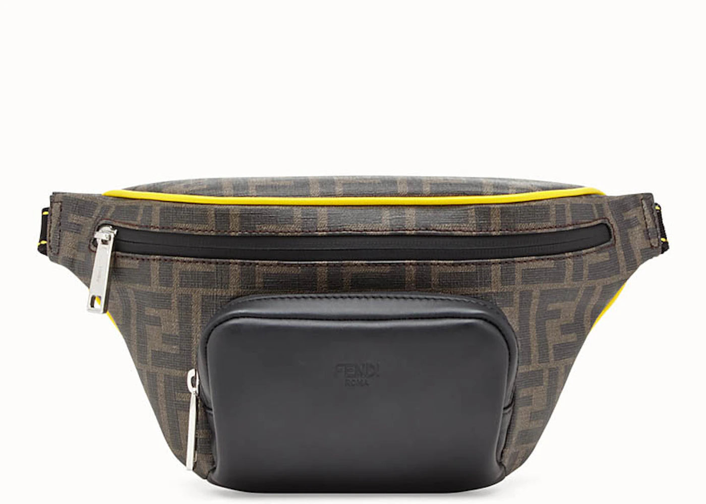 Fendi Belt Bag FF Fabric Yellow Piping Brown/Black