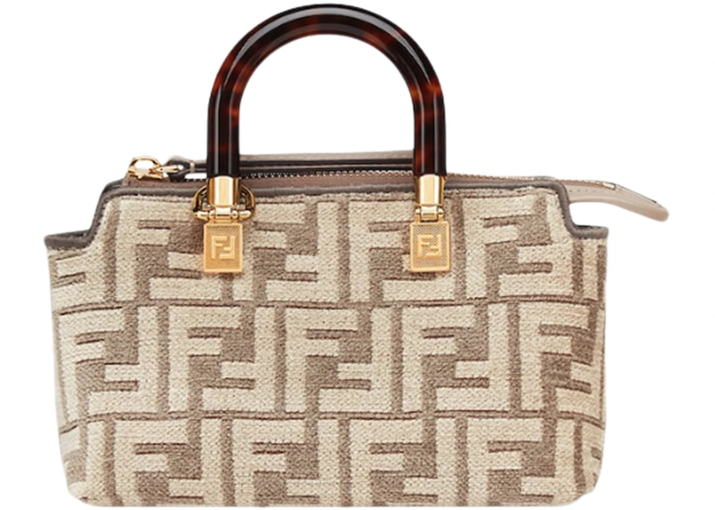 Fendi By The Way Boston Bag Mini FF Monogram Dove Gray Tapestry