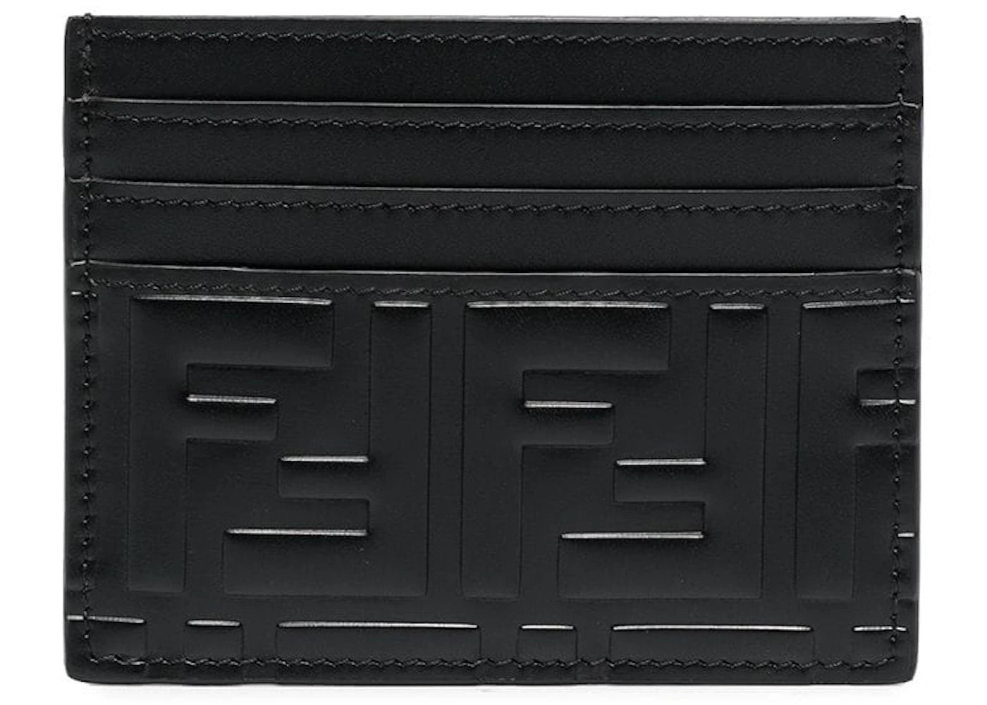 Fendi Cardholder FF Motif Embossed Leather (6 Card Slot) Black