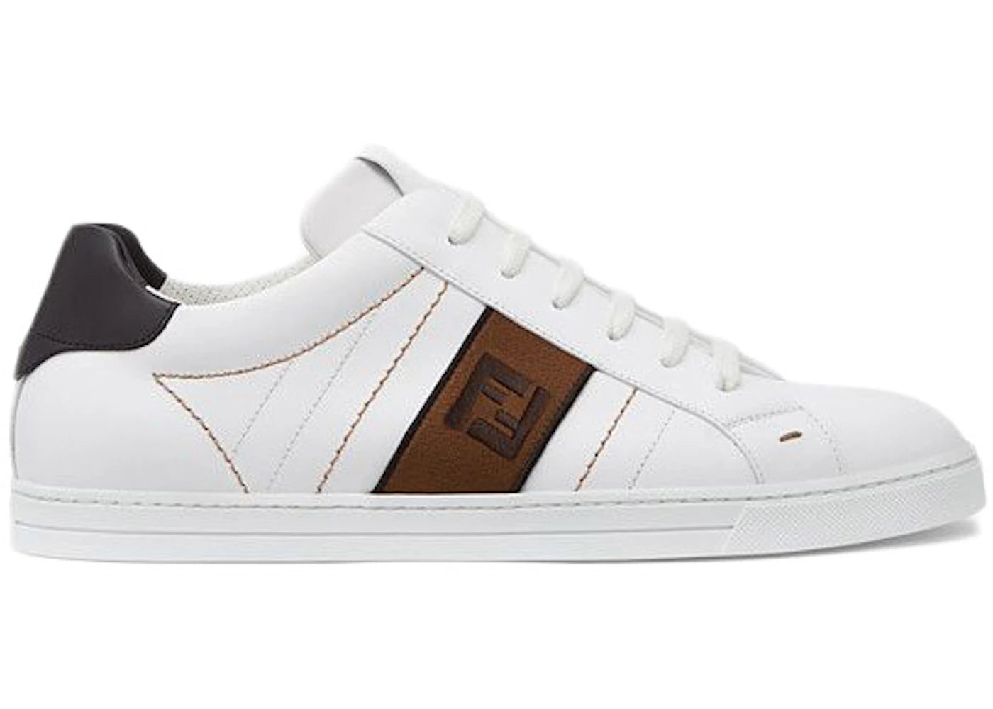 Fendi FF Leather Low Top White Brown