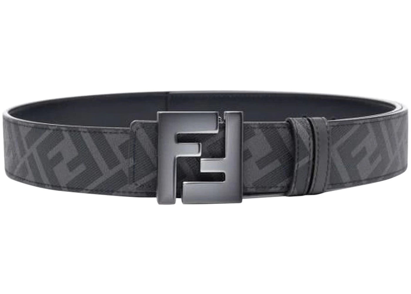 Fendi FF Logo Fabric And Leather Reversible Belt Dark Asphalt/Black