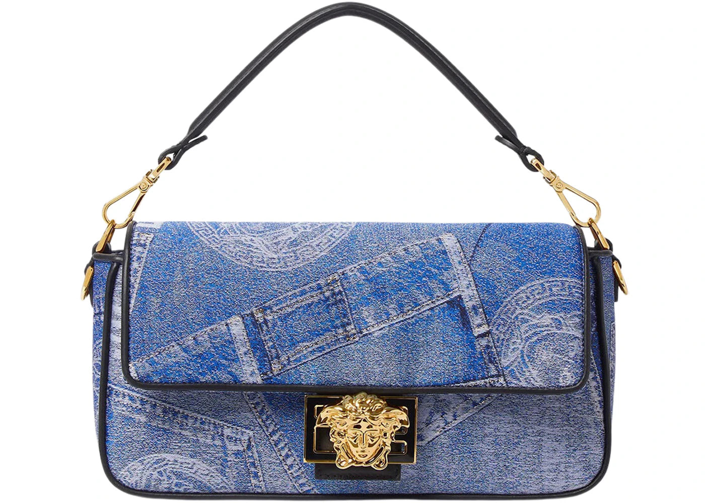 Fendi Fendace Baguette Shoulder Bag Denim Patchwork Print