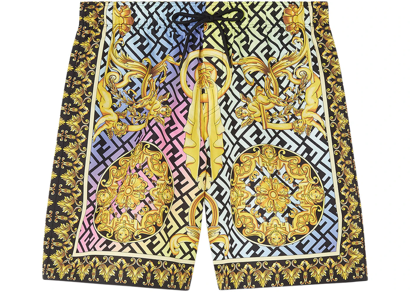 Fendi Fendace Baroque Mid-Length Swim Shorts Gold