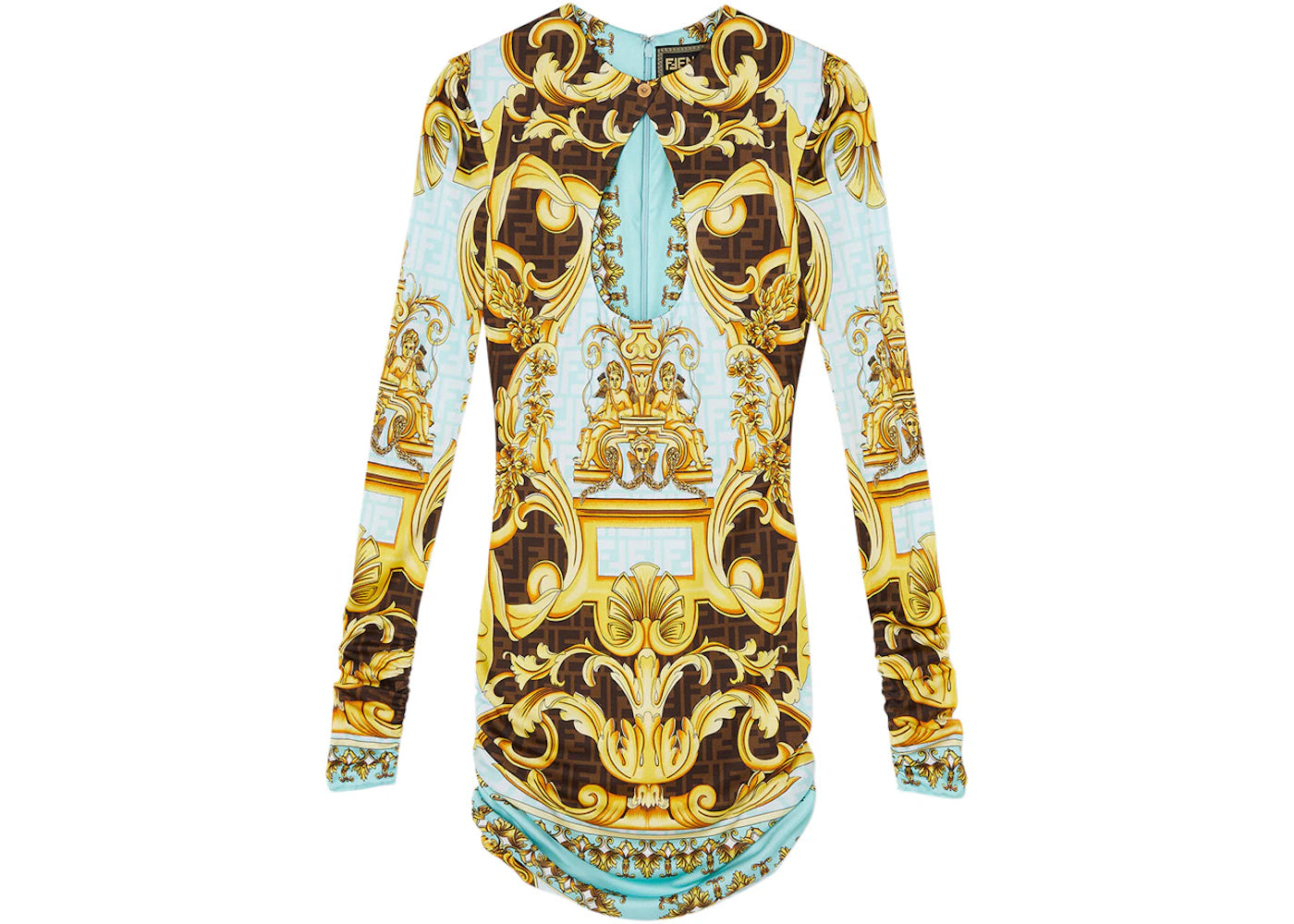 Fendi Fendace Baroque Mini Dress Gold