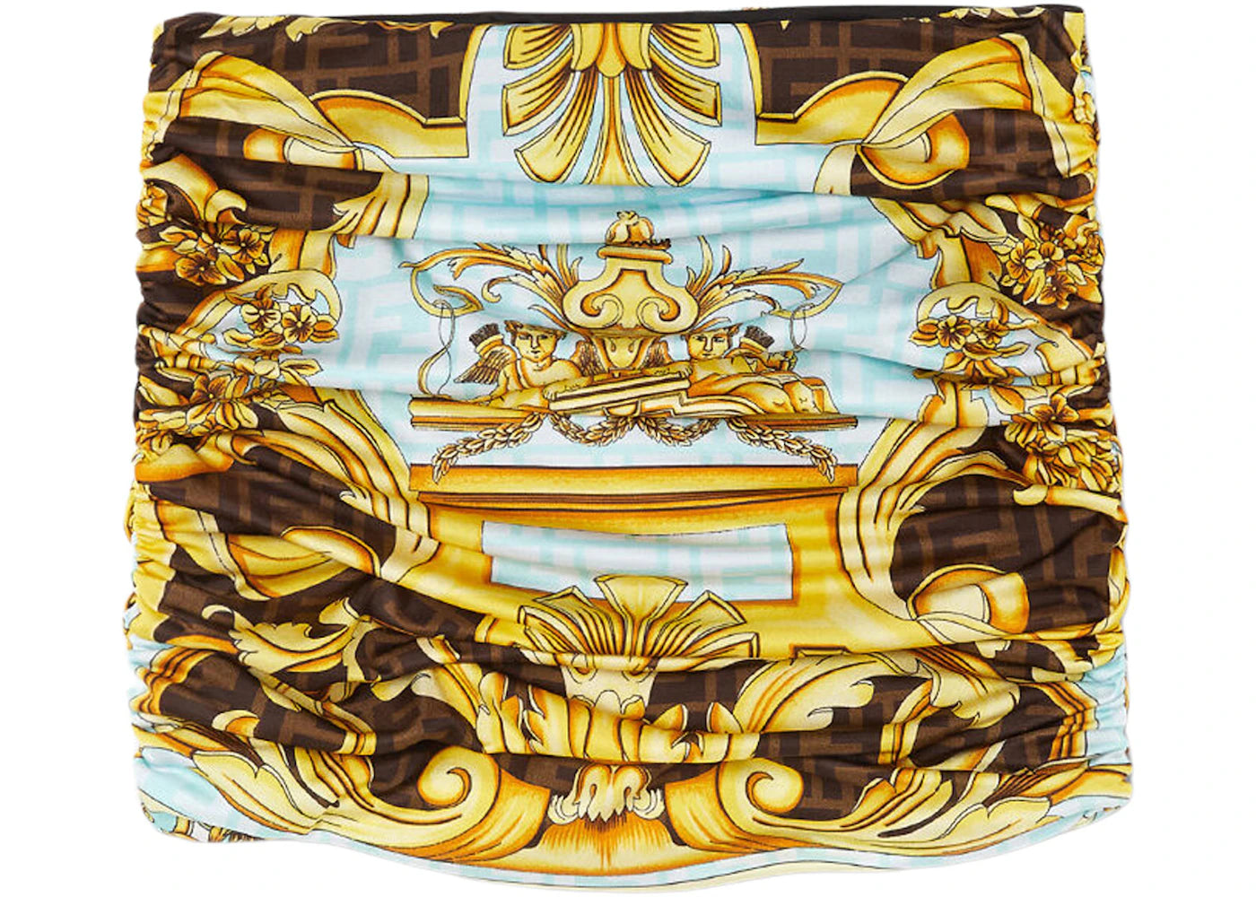 Fendi Fendace Baroque Ruched Mini Skirt Gold/Blue