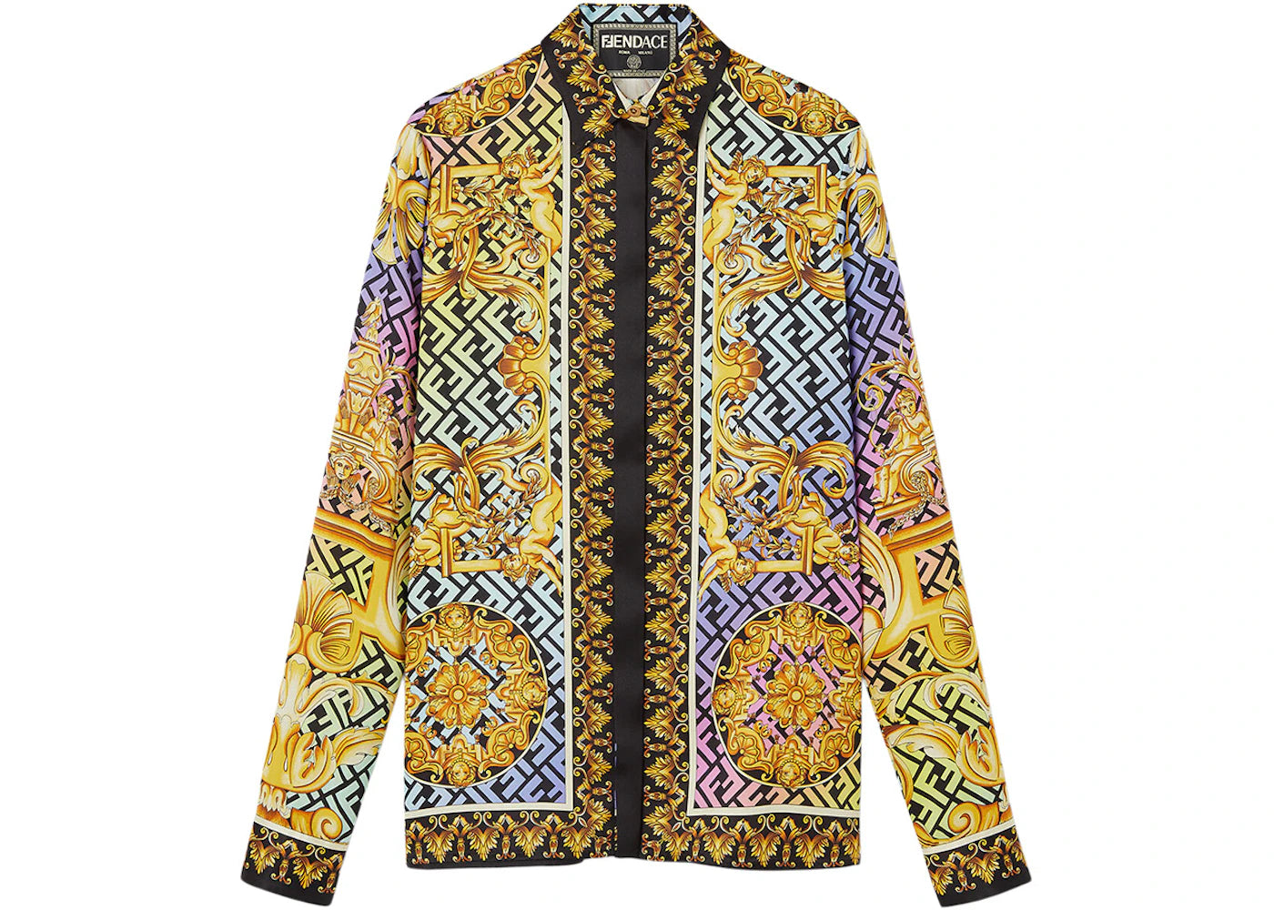 Fendi Fendace Baroque Satin Shirt Gold/Multi