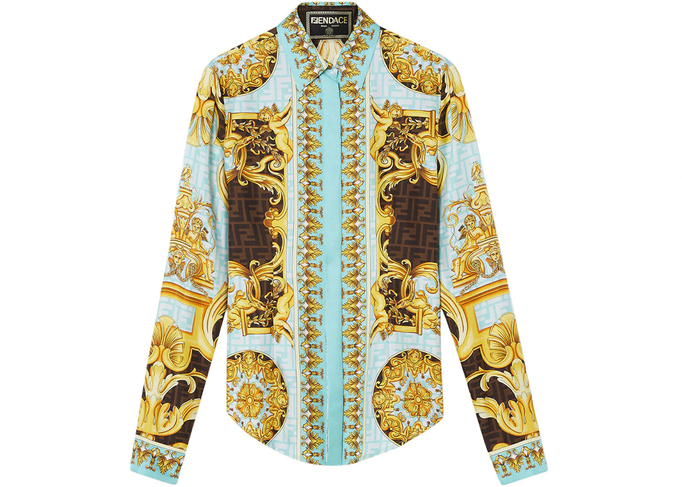 Fendi Fendace Baroque Silk Shirt Gold/Blue