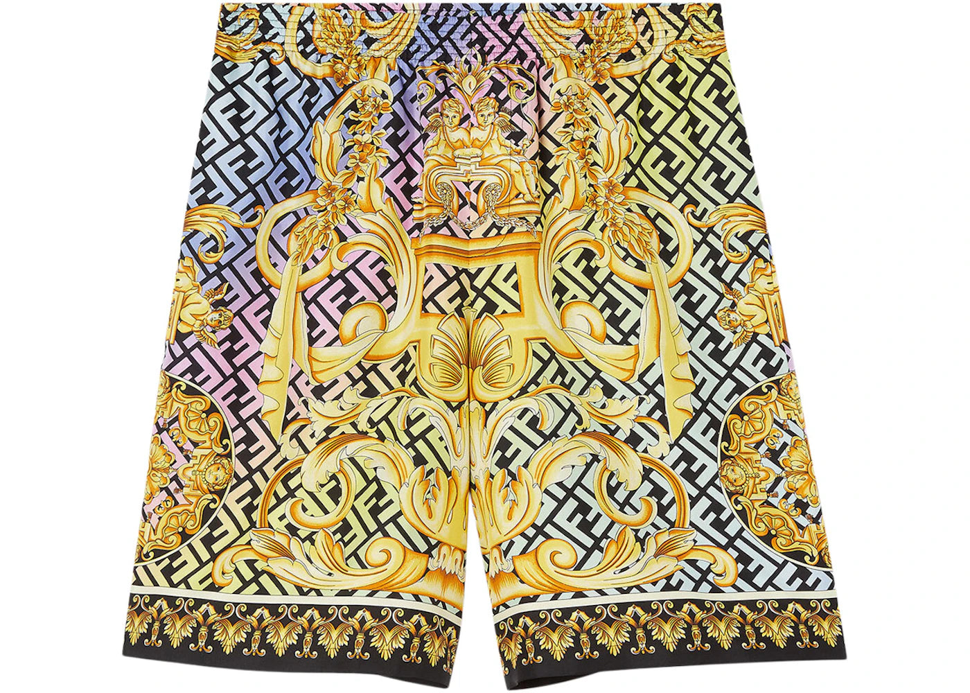 Fendi Fendace Baroque Silk Shorts Gold/Multi