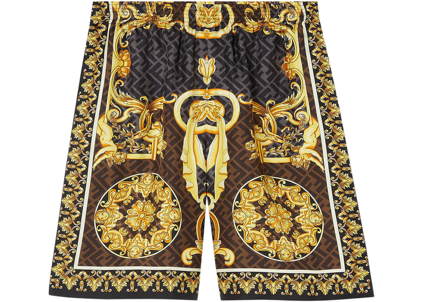 Fendi Fendace Baroque Silk Shorts Gold