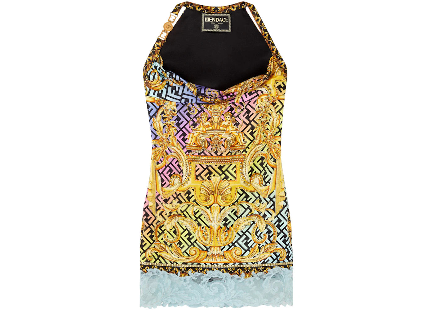 Fendi Fendace Baroque Studded Mini Dress Gold/Multi