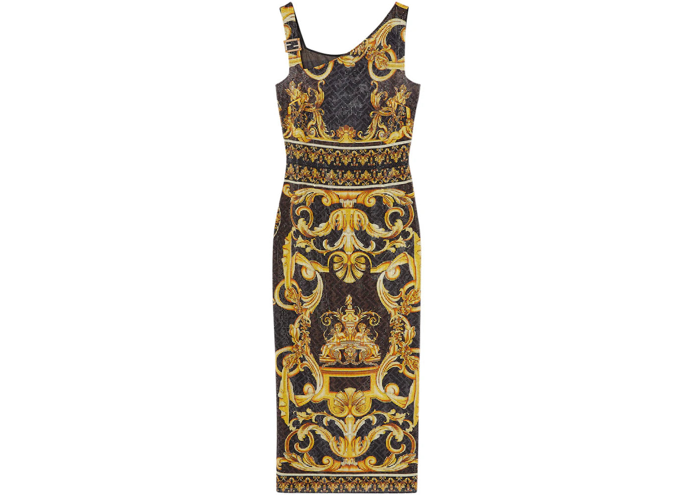 Fendi Fendace Crystal Baroque Midi Dress Gold